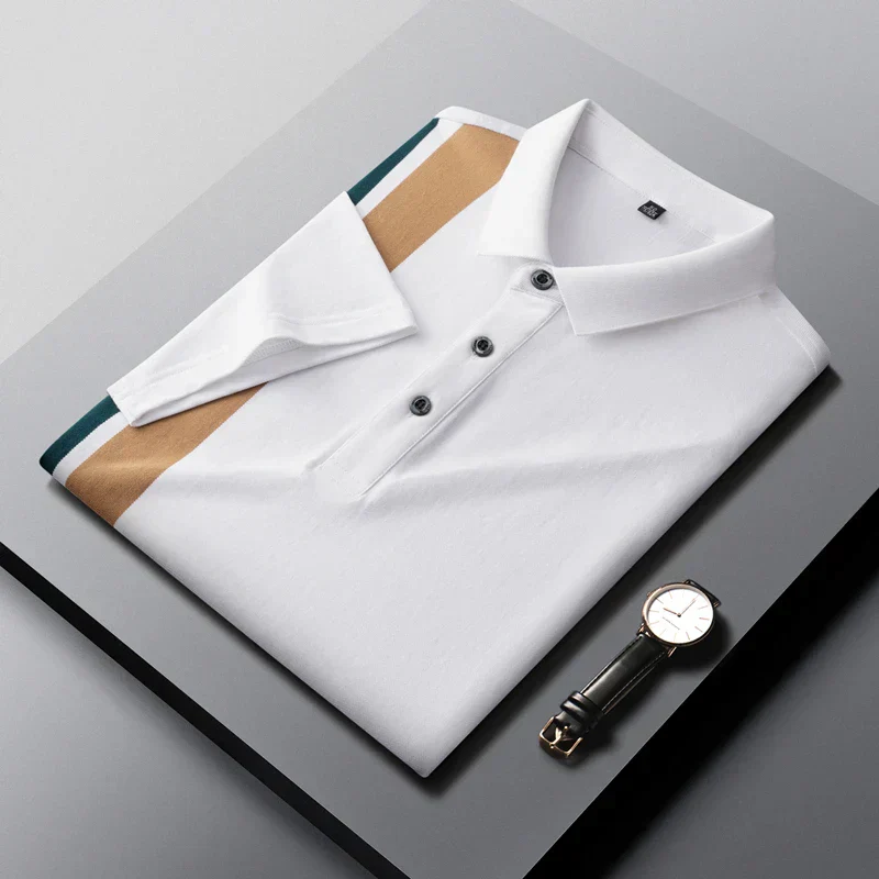 Summer Luxury Fashion Pure Cotton Striped Polo T-shirt Men's