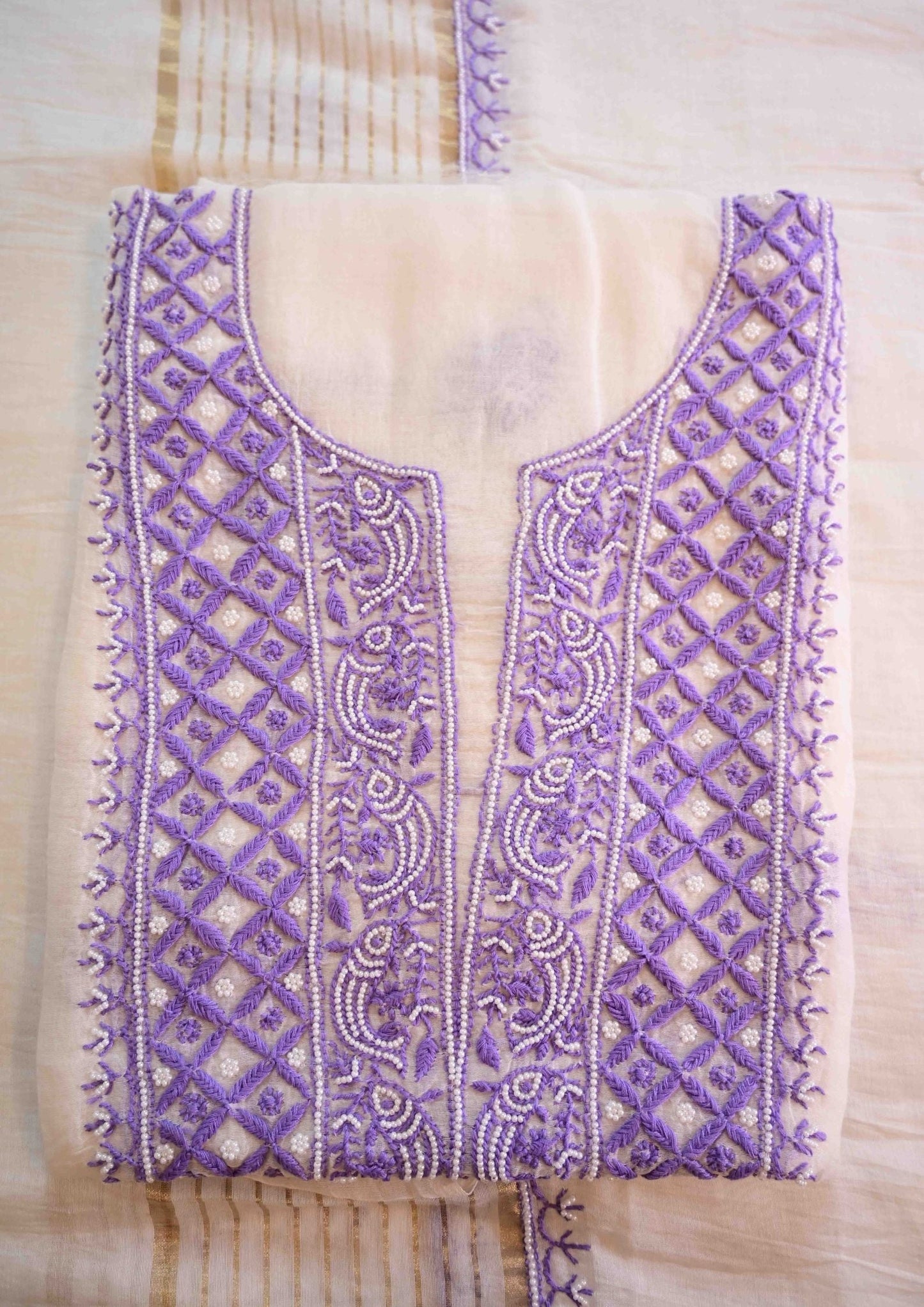 Women's Handcrafted Chanderi Unstiched Kurta And Dupatta Set - SC247874