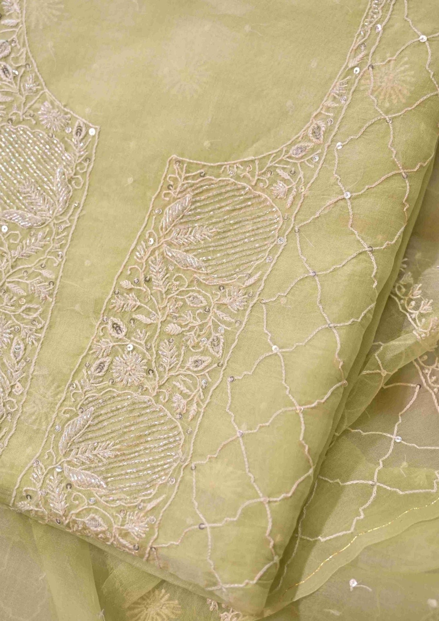 Women's Handcrafted Organza Unstitsched Kurta And Dupatta Set - SC78172