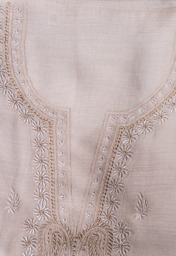 Women's Lakhnavi Handcrafted Munga Silk Chikankari Kurta And Dupatta Set - SC104676