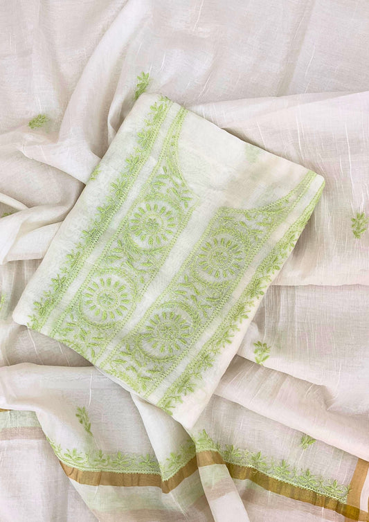 Mul Chanderi Unstitched Kurta And Dupatta Set - Simply White