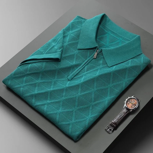 Men's Summer Diamond Plaid Knit Polo T-shirt