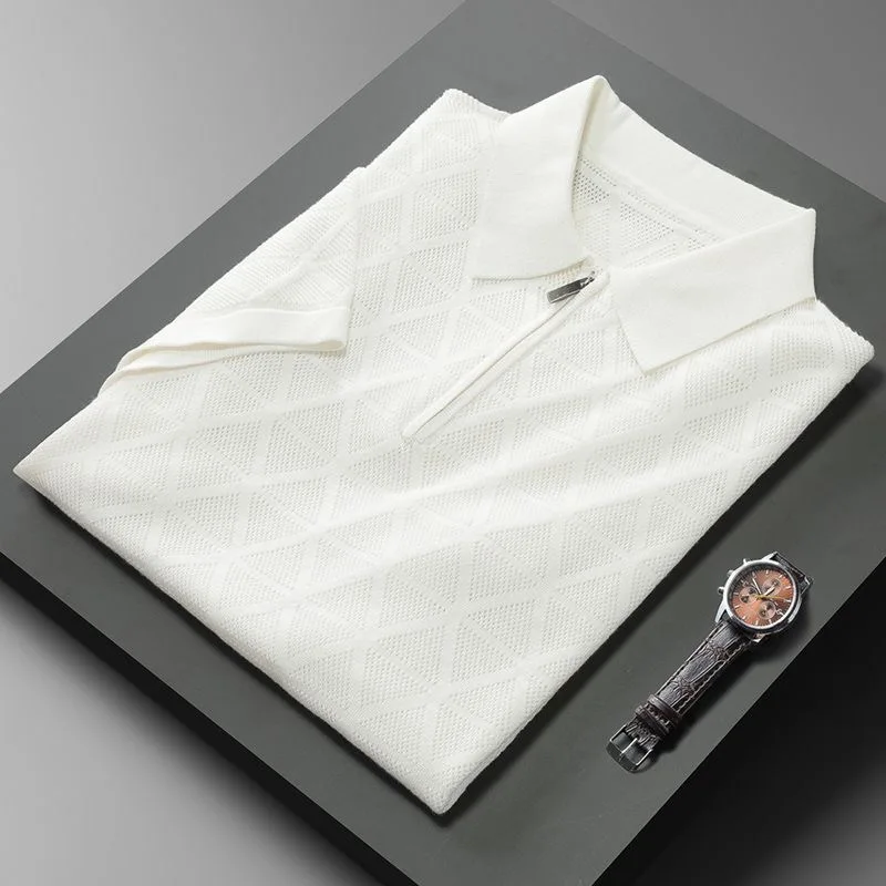 Men's Summer Diamond Plaid Knit Polo T-shirt