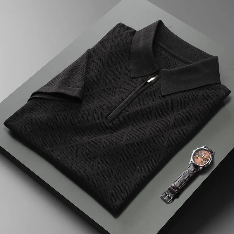 Men's Summer Diamond Plaid Knit Polo T-shirt