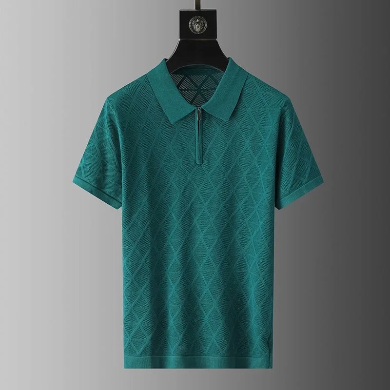 Men's Summer Diamond Plaid Knit Polo T-shirt