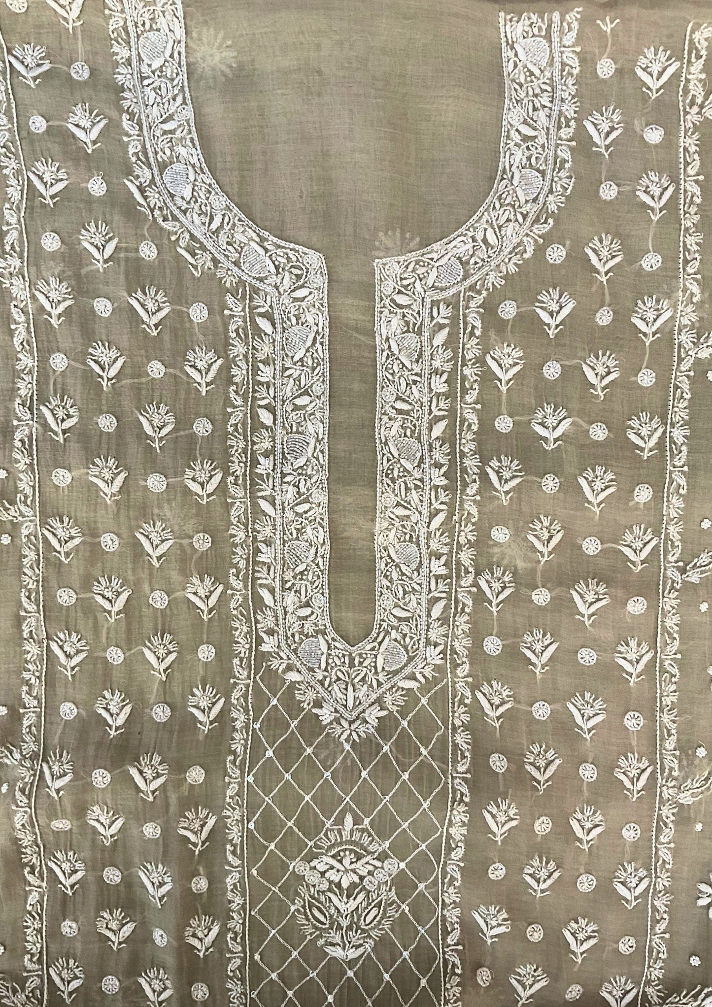 Mul Chanderi Chikankari Suit - Grey