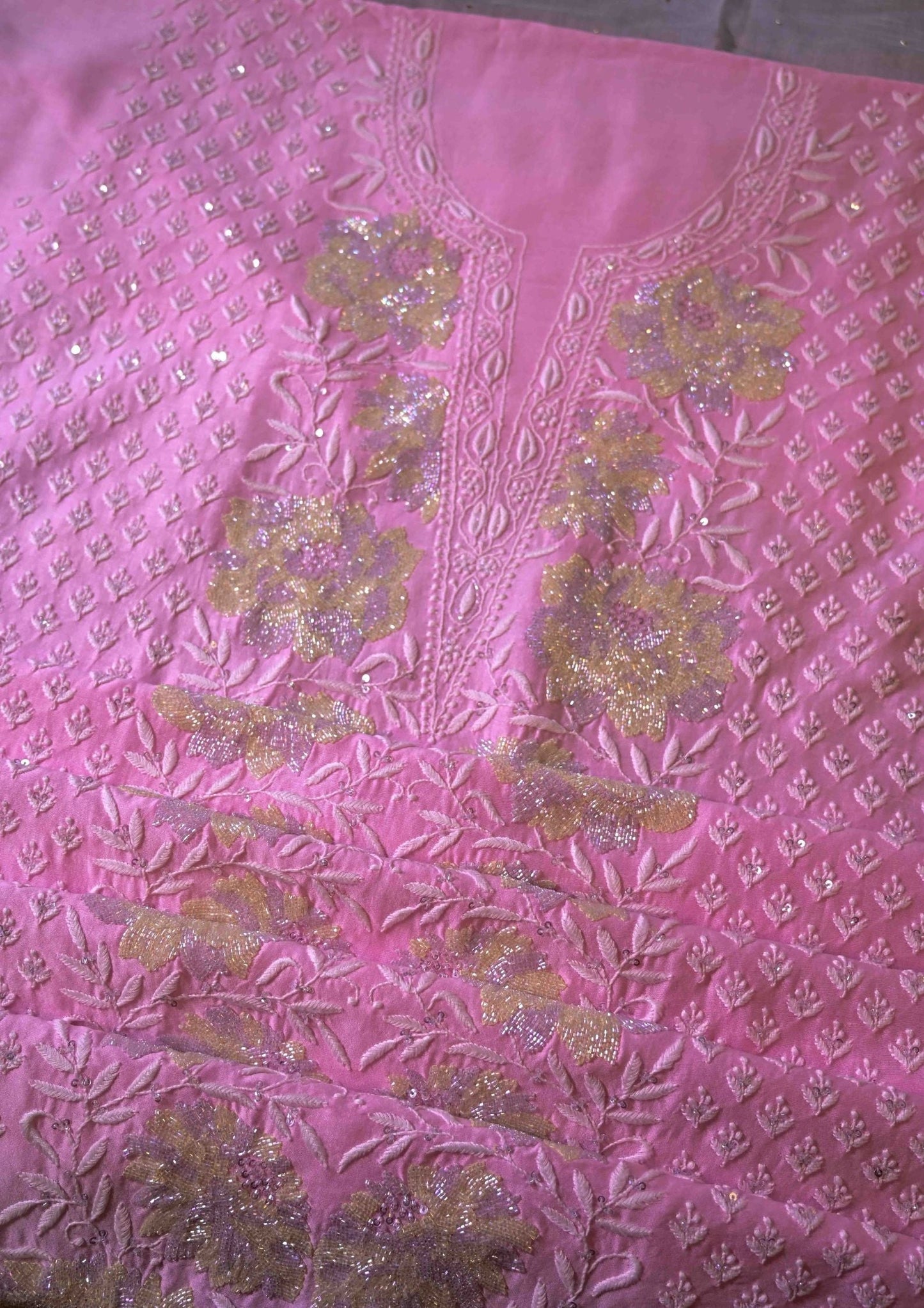 Women's Handcrafted Mul Chanderi Unstitched Kurta And Dupatta Set - SC073539