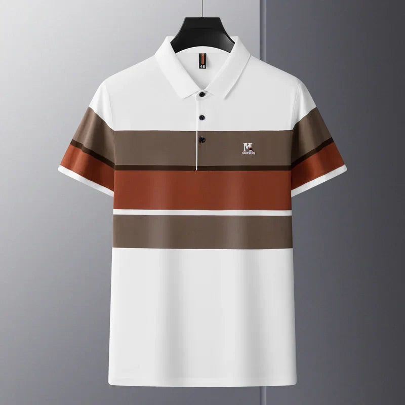 Premium striped M-line embroidery short sleeve polo T-shirt