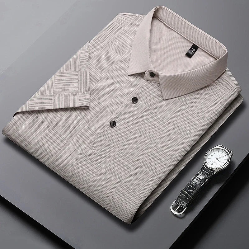 Men's Printed Business Casual Short sleeved polo T-shirt