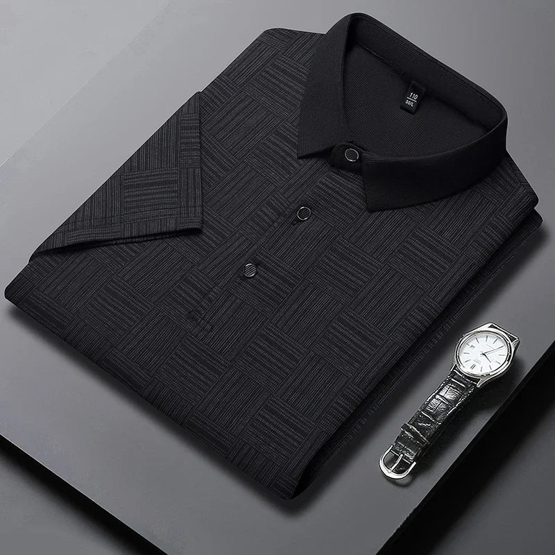 Men's Printed Business Casual Short sleeved polo T-shirt