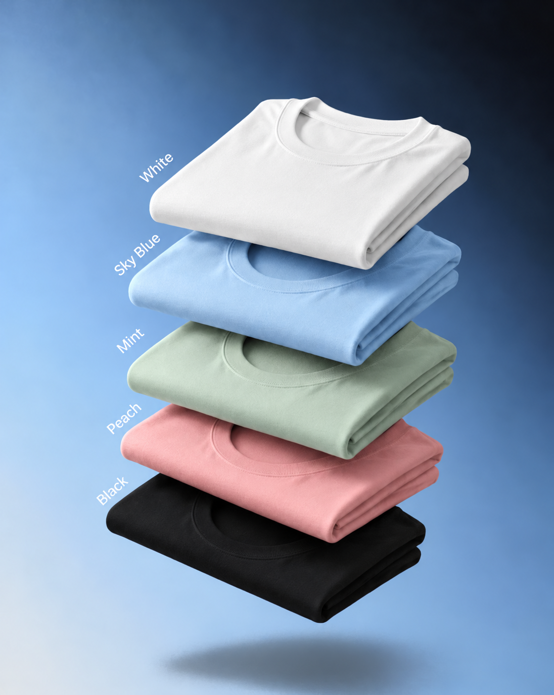 Combo Pack of (5) Men's Premium Round Neck T-Shirts White, Sky Blue, Mint, Peach, Black
