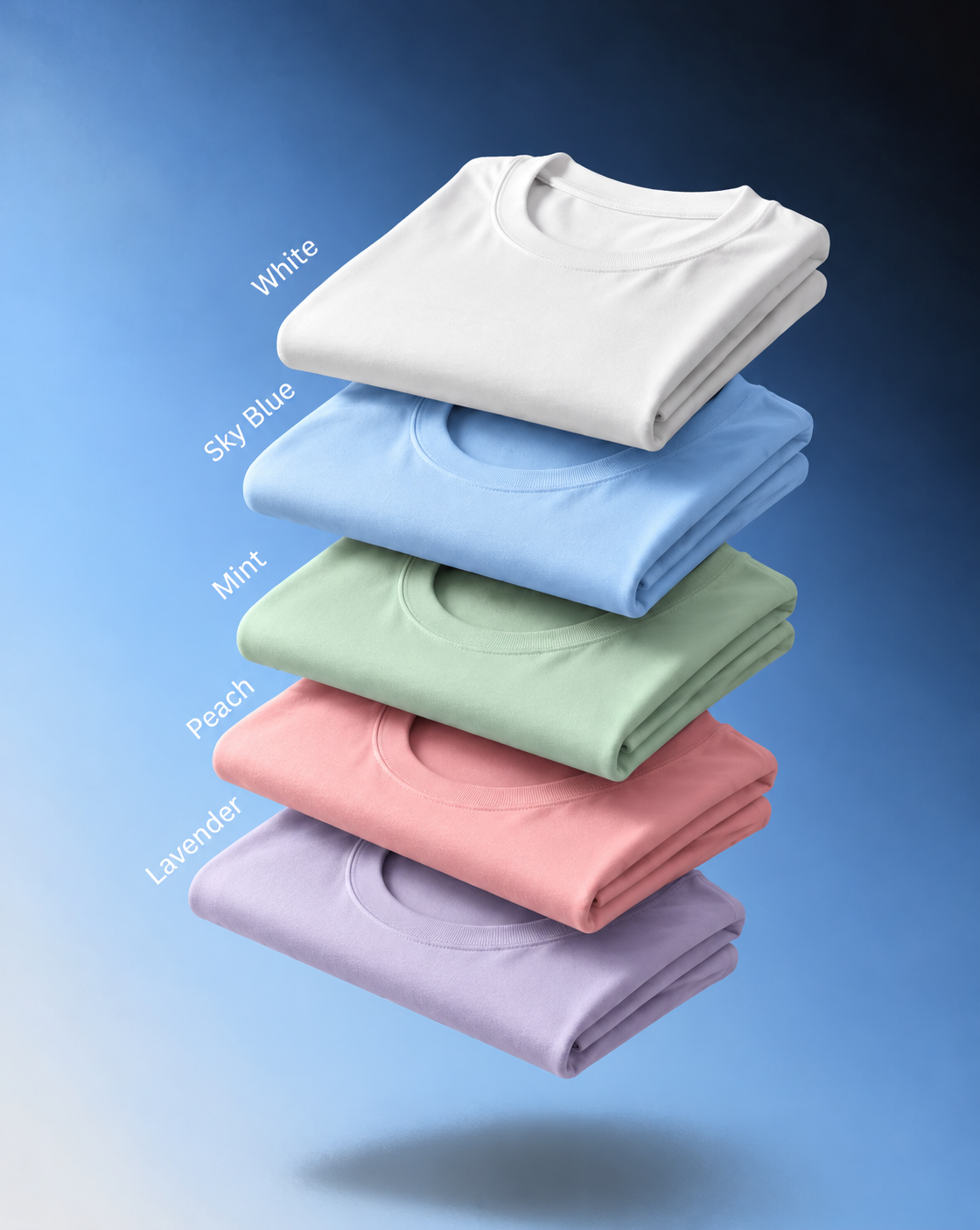 Combo Pack of (5) Men's Premium Round Neck T-Shirts White, Sky Blue, Mint, Peach, Lavender