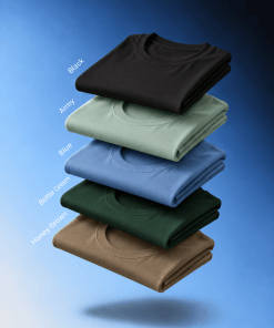 Combo Pack of (5) Men's Premium Round Neck T-Shirts Black, Army Green, Blue, Bottle Green, Honey Brown