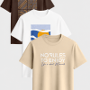 Combo Pack of (3) Men's Premium Printed Round Neck T-Shirts Dark Brown, White, Beige