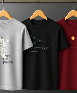 Combo Set (3) Men's Premium Graphic Printed Round Neck T-Shirt White, Black, Burgundy