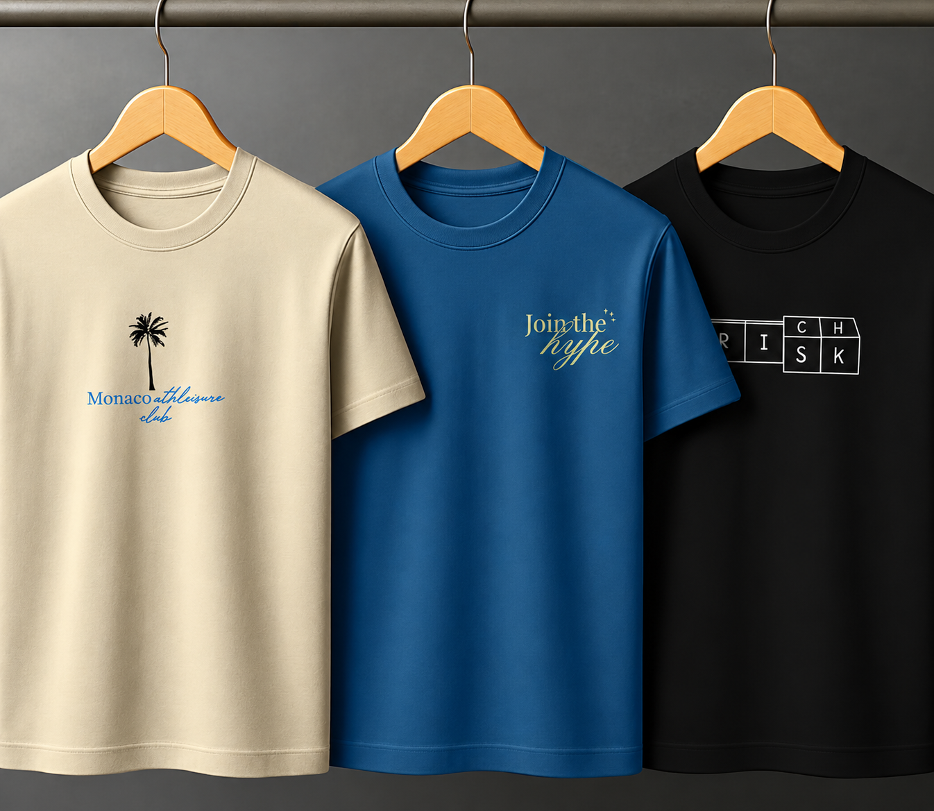 Combo Set (3) Men's Premium Graphic Printed Round Neck T-Shirt Cream, Blue, Black