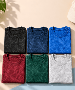 Combo Pack of (6) Men's Printed Round Neck T-Shirts Black, Navy Blue, Royal Blue, Maroon, Bottle Green, White