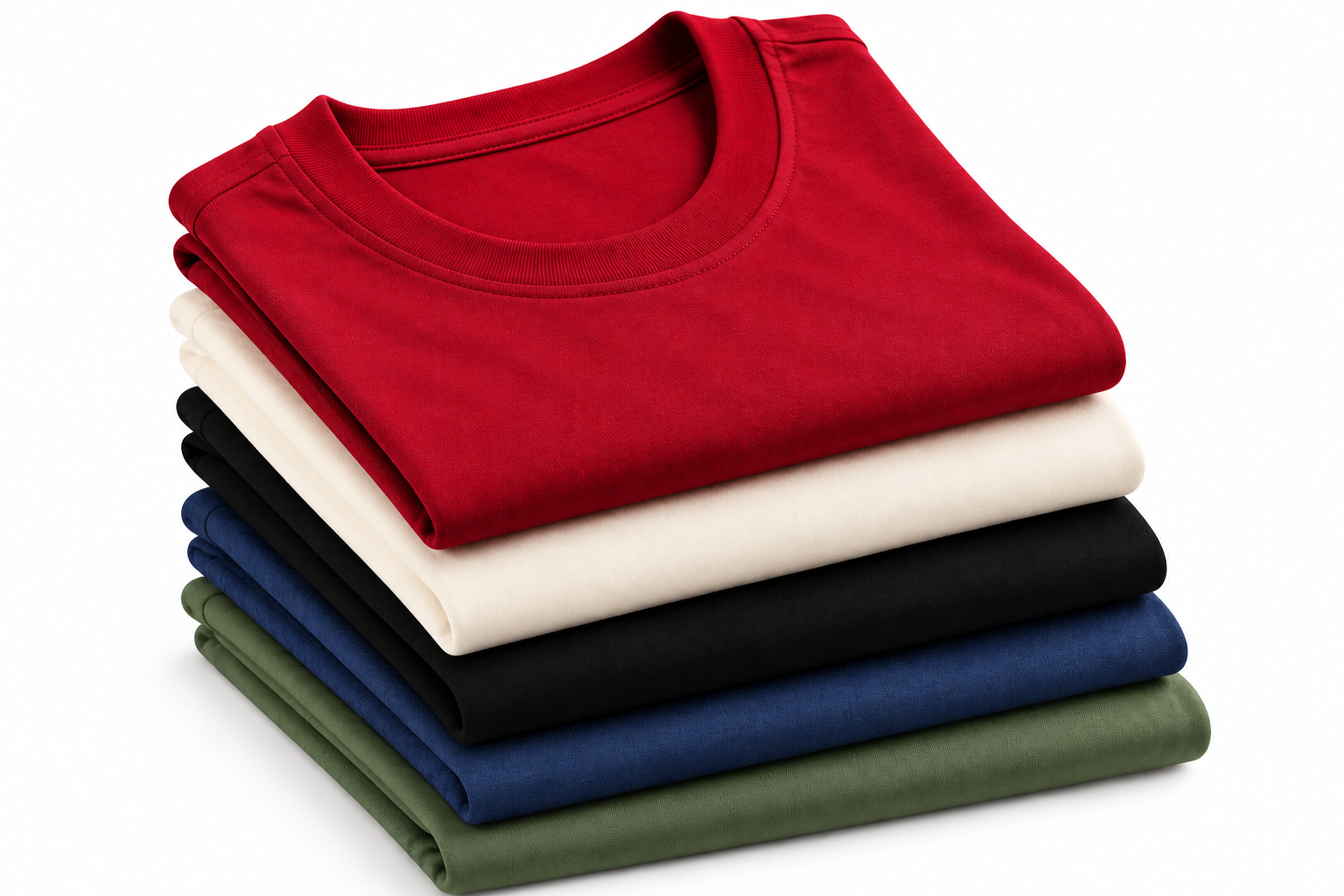 Combo Pack of (6) Men's Premium Plain Round Neck T-Shirts Red, Cream, Black, Navy Blue, Olive Green
