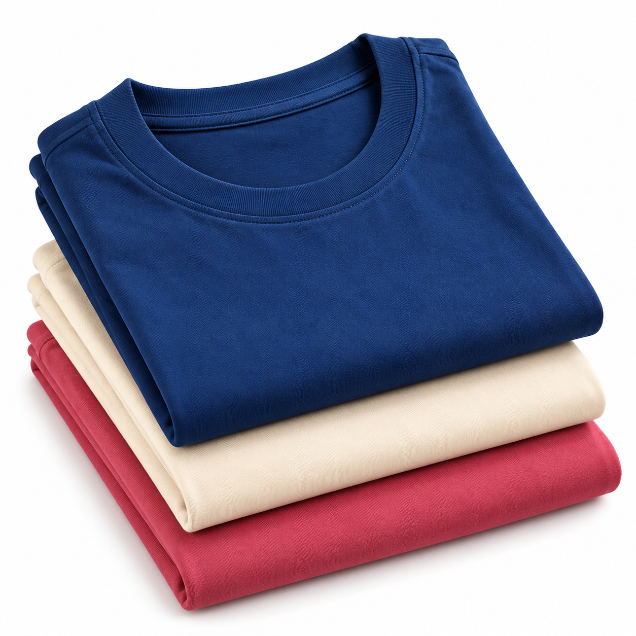 Combo Pack of (3) Men's Premium Plain Round Neck T-Shirts Navy Blue, Cream, Rose Pink