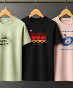 Combo Set (3) Men's Premium Graphic Printed Round Neck T-Shirt Light Green, Black, Peach