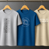 Combo Set (3) Men's Premium Graphic Printed Round Neck T-Shirt Grey, Royal Blue Cream.