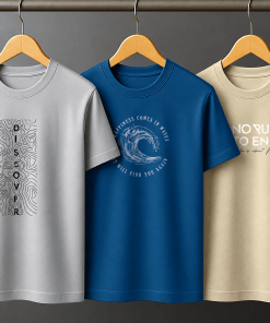 Combo Set (3) Men's Premium Graphic Printed Round Neck T-Shirt Grey, Royal Blue Cream.